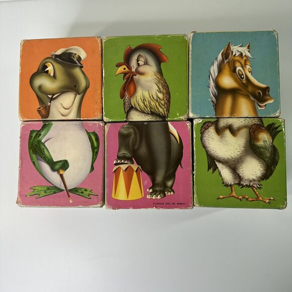 Vtg 1962 Lakeside Toys Large Barnyard Animal Puzzle Blocks Lil BooBoos Mix Match - Picture 2 of 13